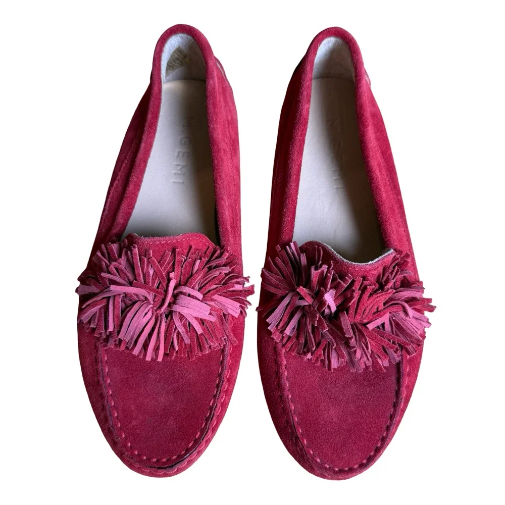 M. Gemi Italy Red Driving Loafers Flats Slip On Suede Leather Shoes 36.5 / 6 .5